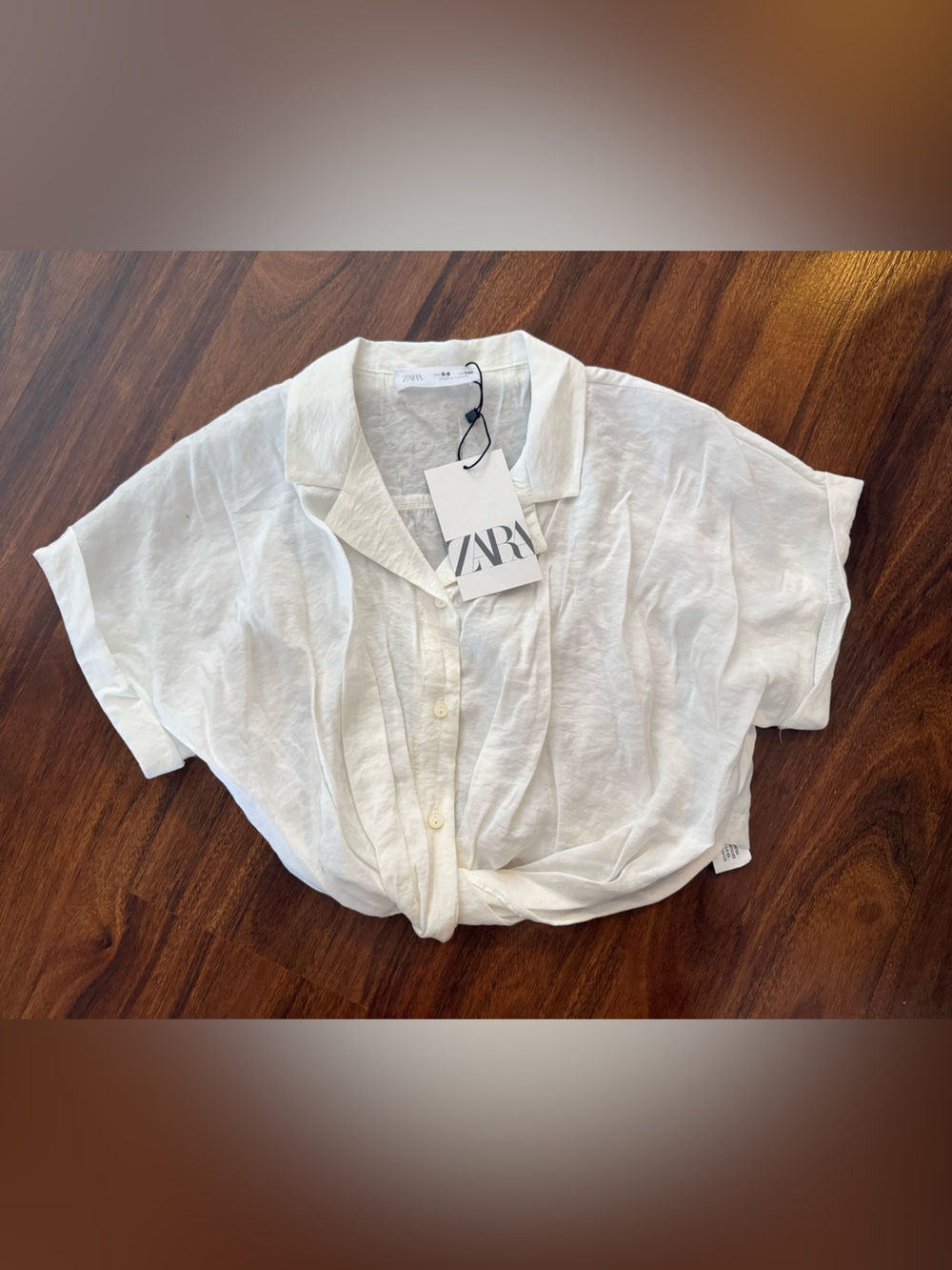 Zara Girl’s White Button-Front Twist Hem Cropped Shirt
